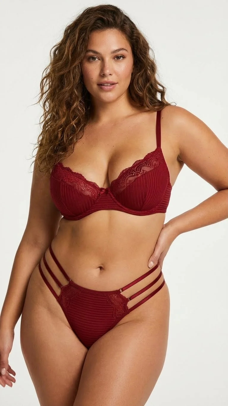 Bordo Yanları İpli Strappy Tanga - Arka Görünüm